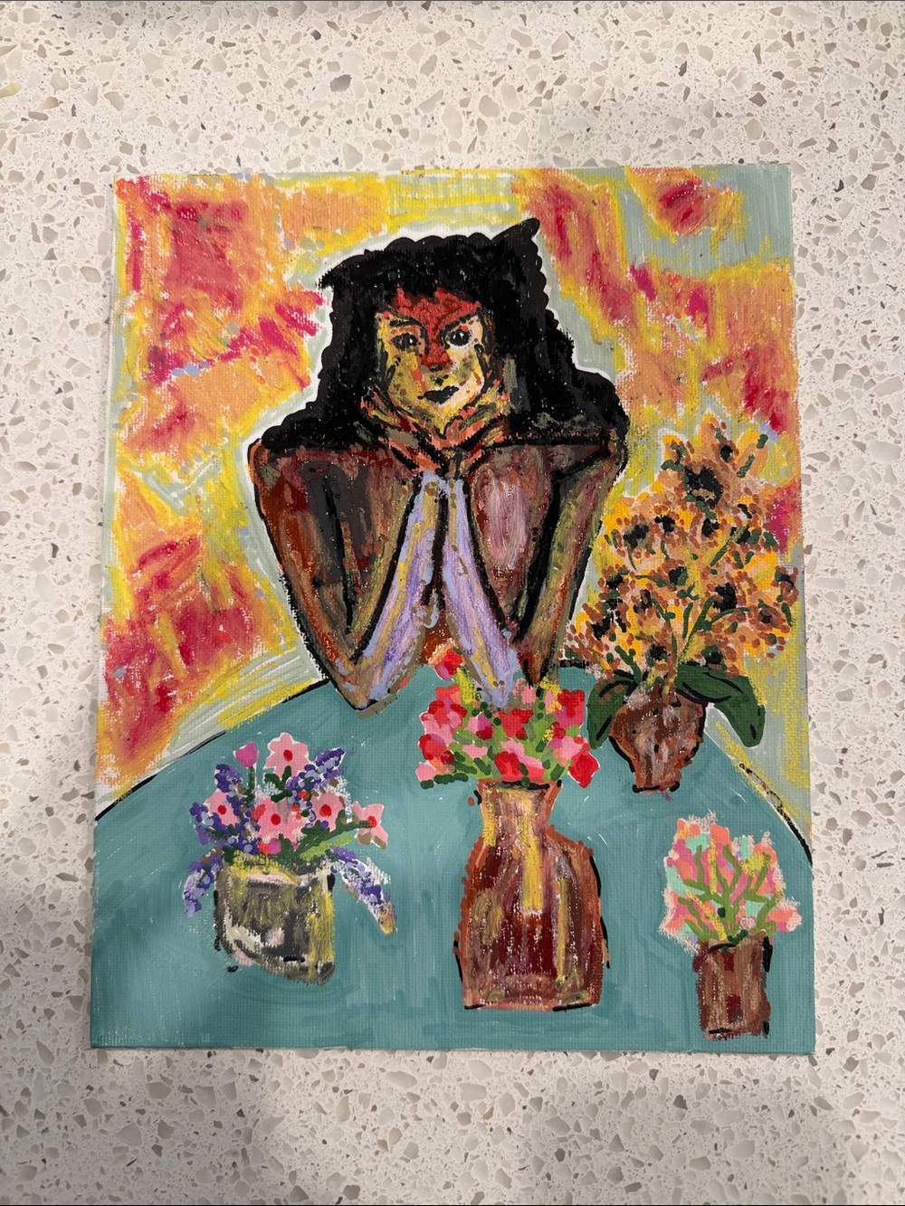 🌼 Original Figurative Painting — "Woman with Flowers" | Milwaukee Artist 8x10
